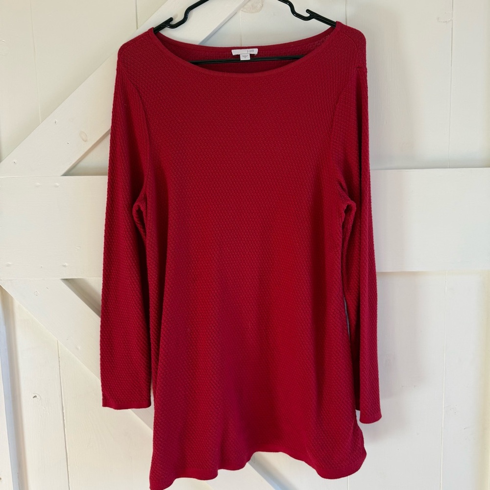 J. Jill Vibrant Red Long Sleeved Scoop Neck Textured Sweater Medium Chic